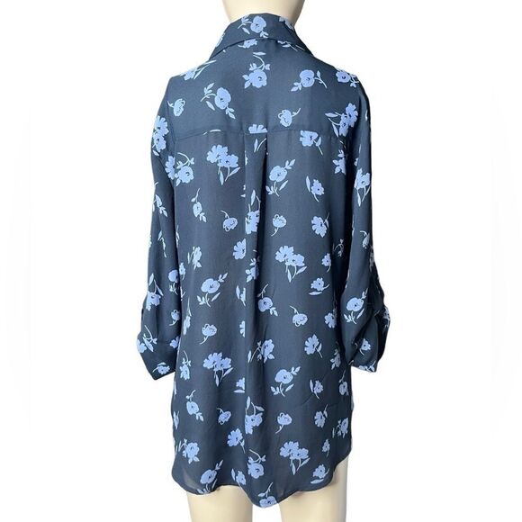 A. Byer Floral Button Down Blouse Two Tone Blue Size Medium - Picture 3 of 3